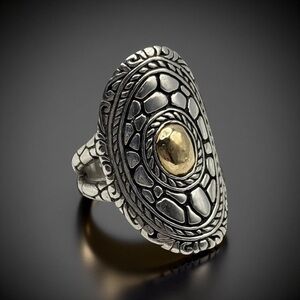 Samuel B 925 Sterling Silver & 18K Gold Pebble Oval Ring – Size 6